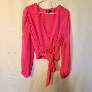 Express Vibrant Pink Tie-Waist Blouse